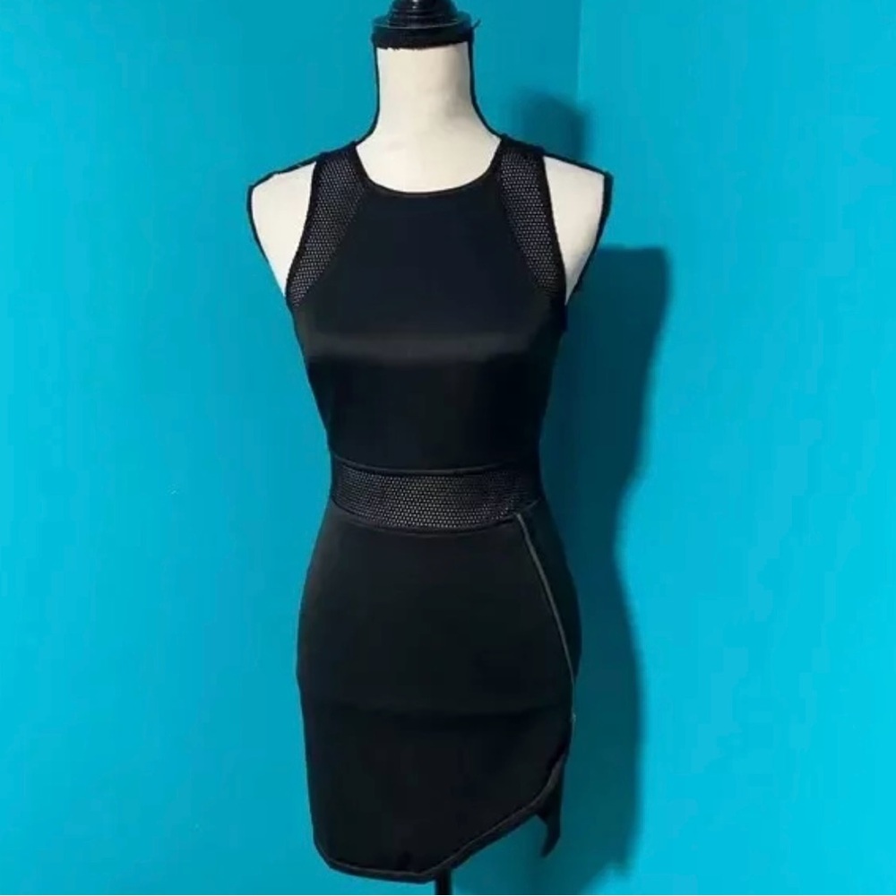 Astr S Black Sleeveless‎ Bodycon Mini Scuba Mesh Detail Dress